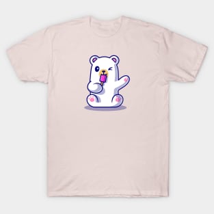 Cute Polar Bear Eating Popsicle Ice Cream Cartoon T-Shirt